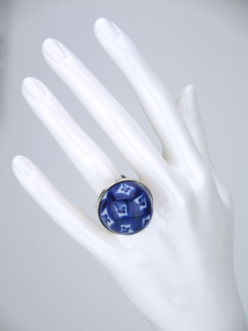 Norwegian silver and blue glazed porcelain dome ring