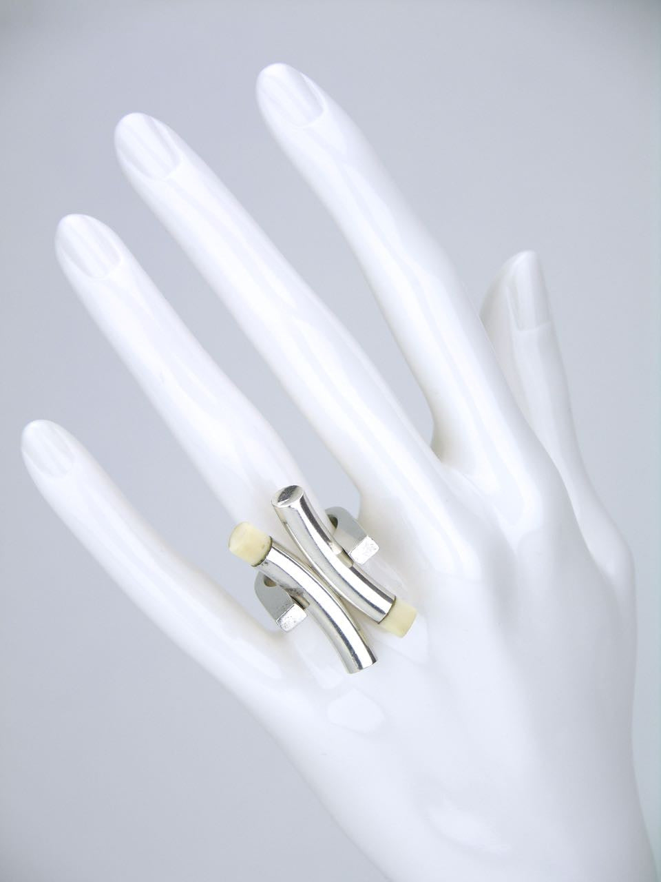Vintage Solid silver and ivory "X" ring