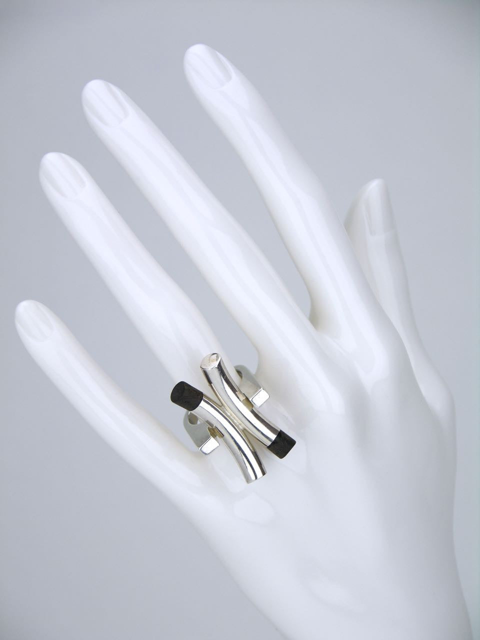 Solid silver and ebony "X" ring