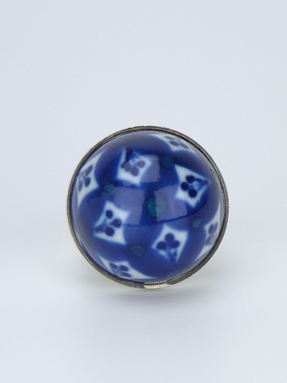 Norwegian silver and blue glazed porcelain dome ring