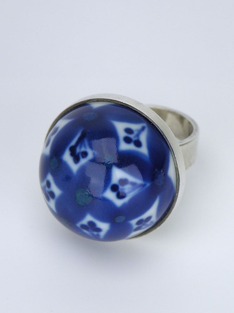 Norwegian silver and blue glazed porcelain dome ring