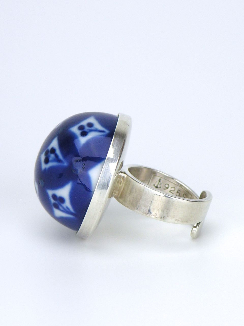 Norwegian silver and blue glazed porcelain dome ring