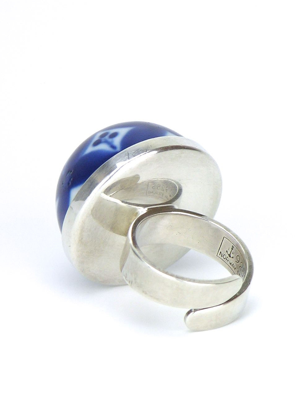 Norwegian silver and blue glazed porcelain dome ring