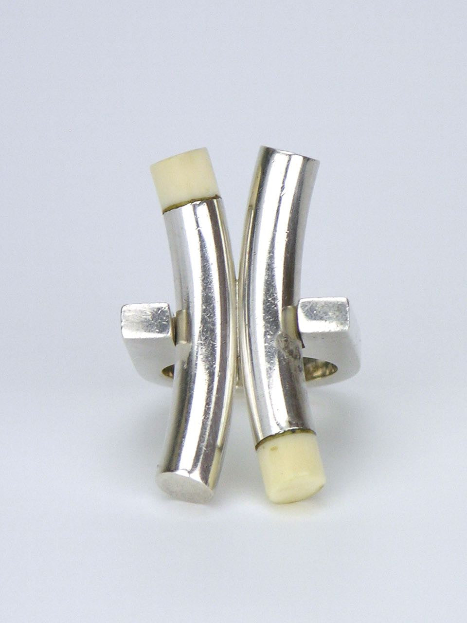 Vintage Solid silver and ivory "X" ring