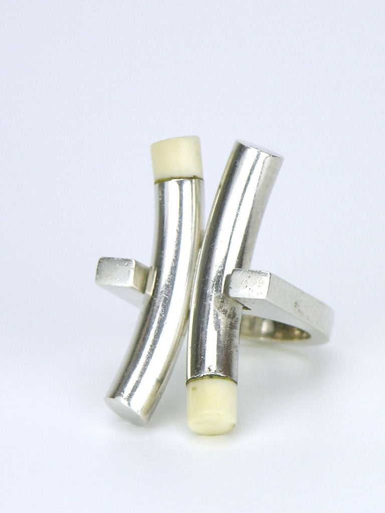 Vintage Solid silver and ivory "X" ring