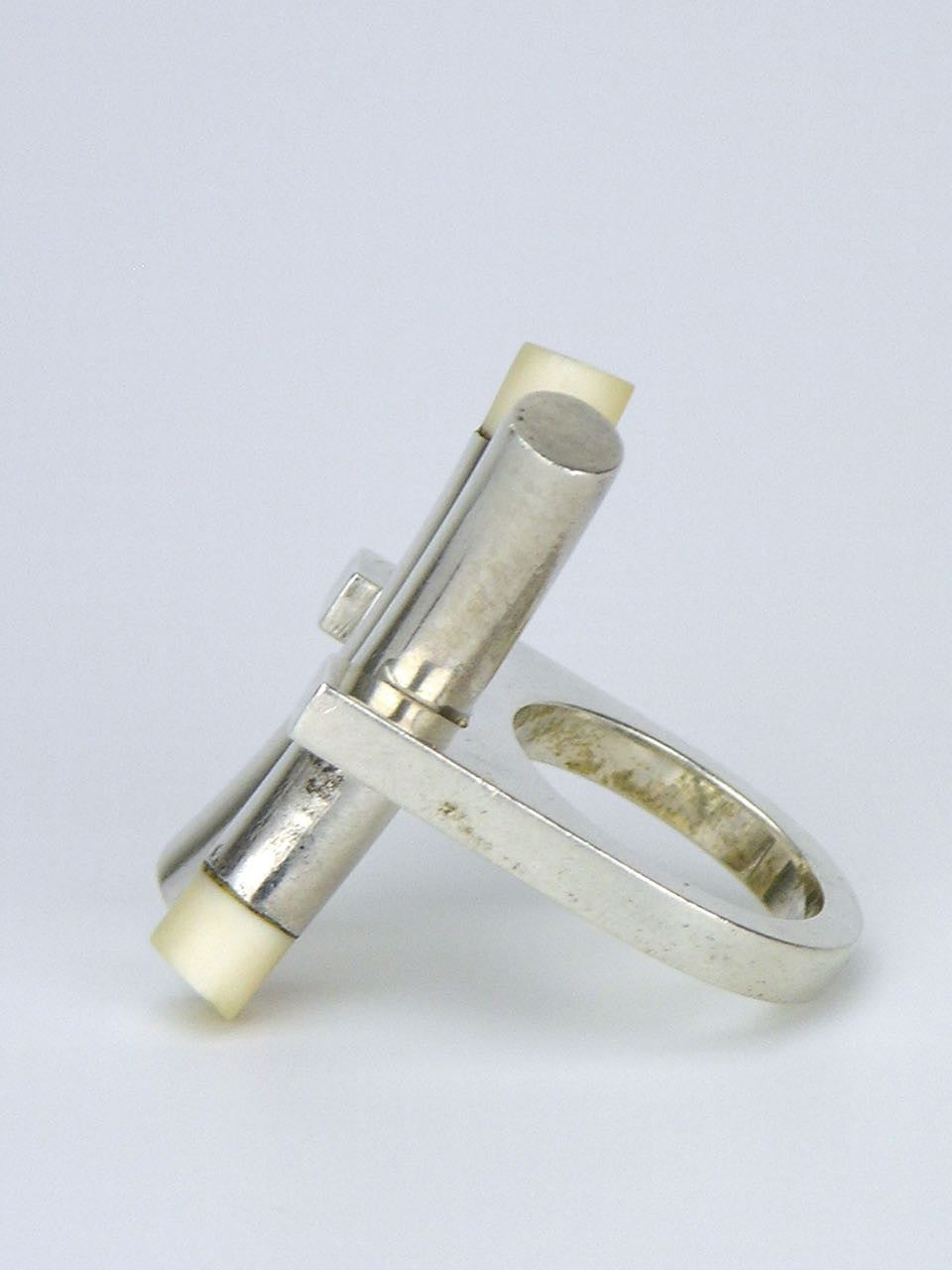 Vintage Solid silver and ivory "X" ring