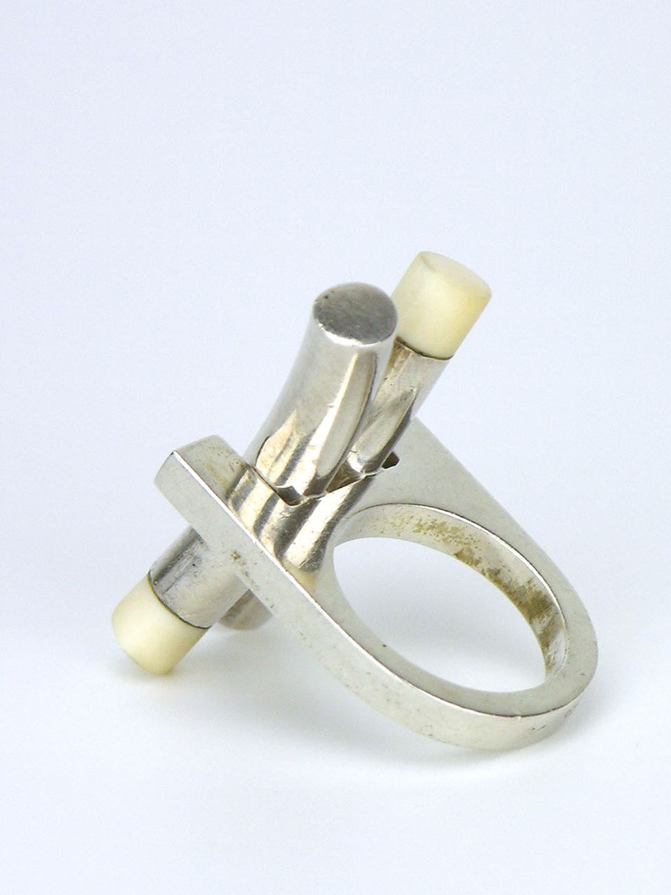 Vintage Solid silver and ivory "X" ring