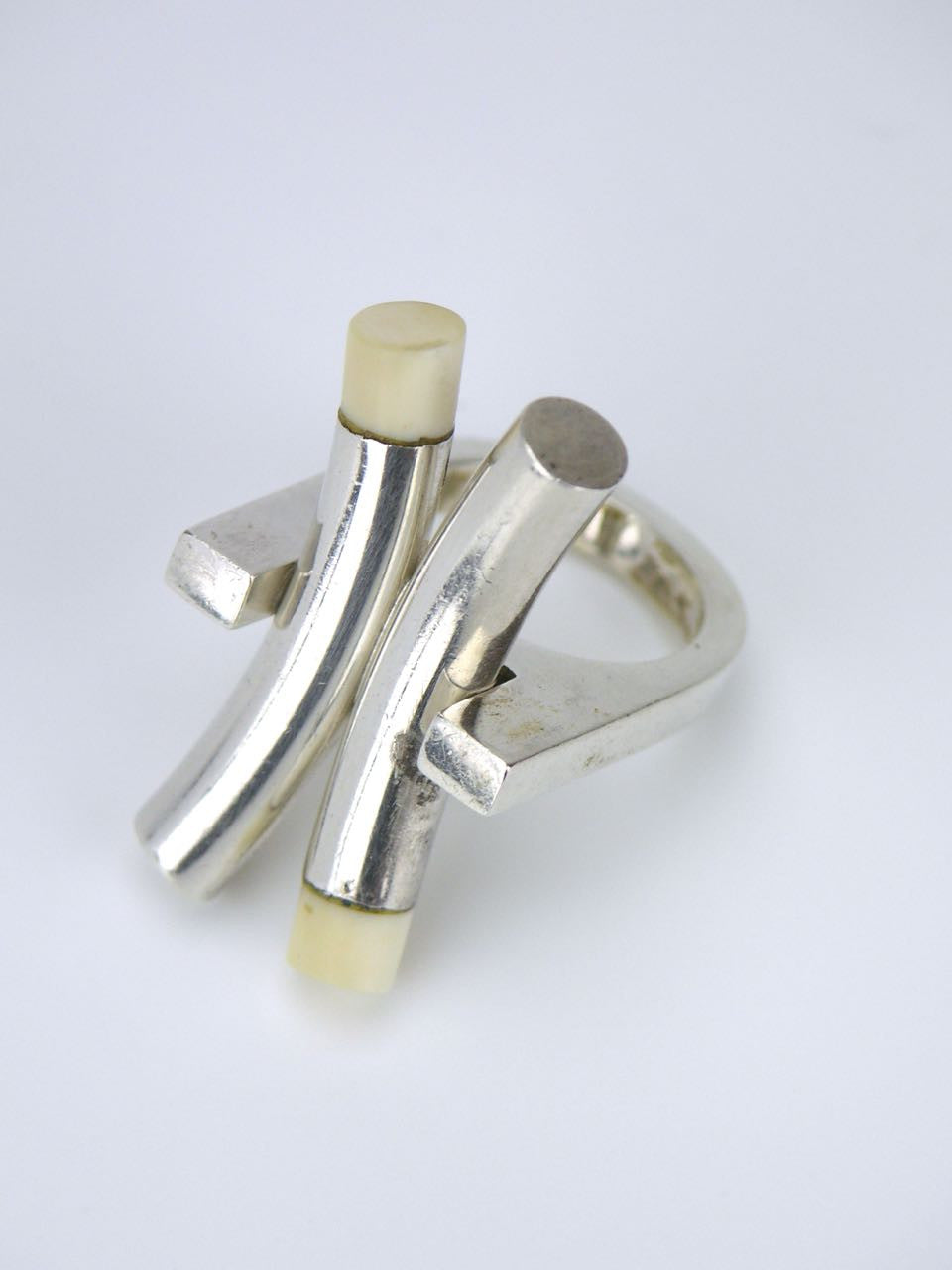 Vintage Solid silver and ivory "X" ring