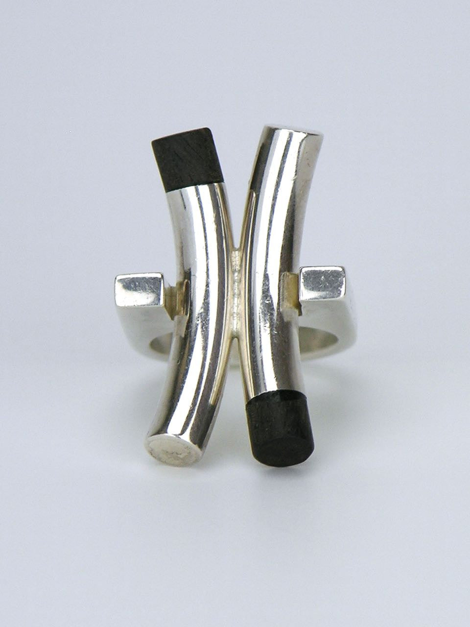 Solid silver and ebony "X" ring