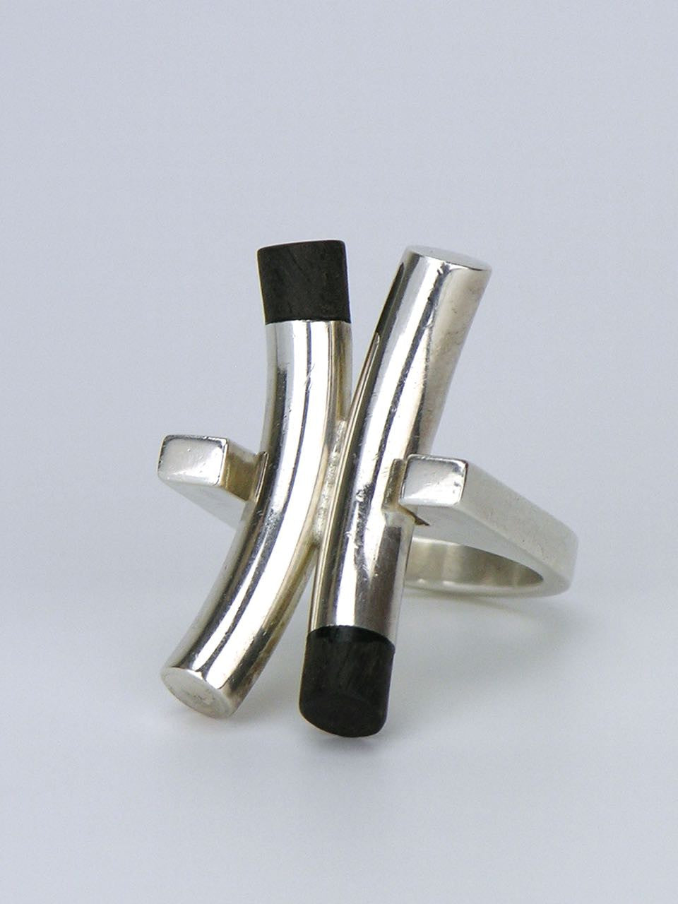 Solid silver and ebony "X" ring