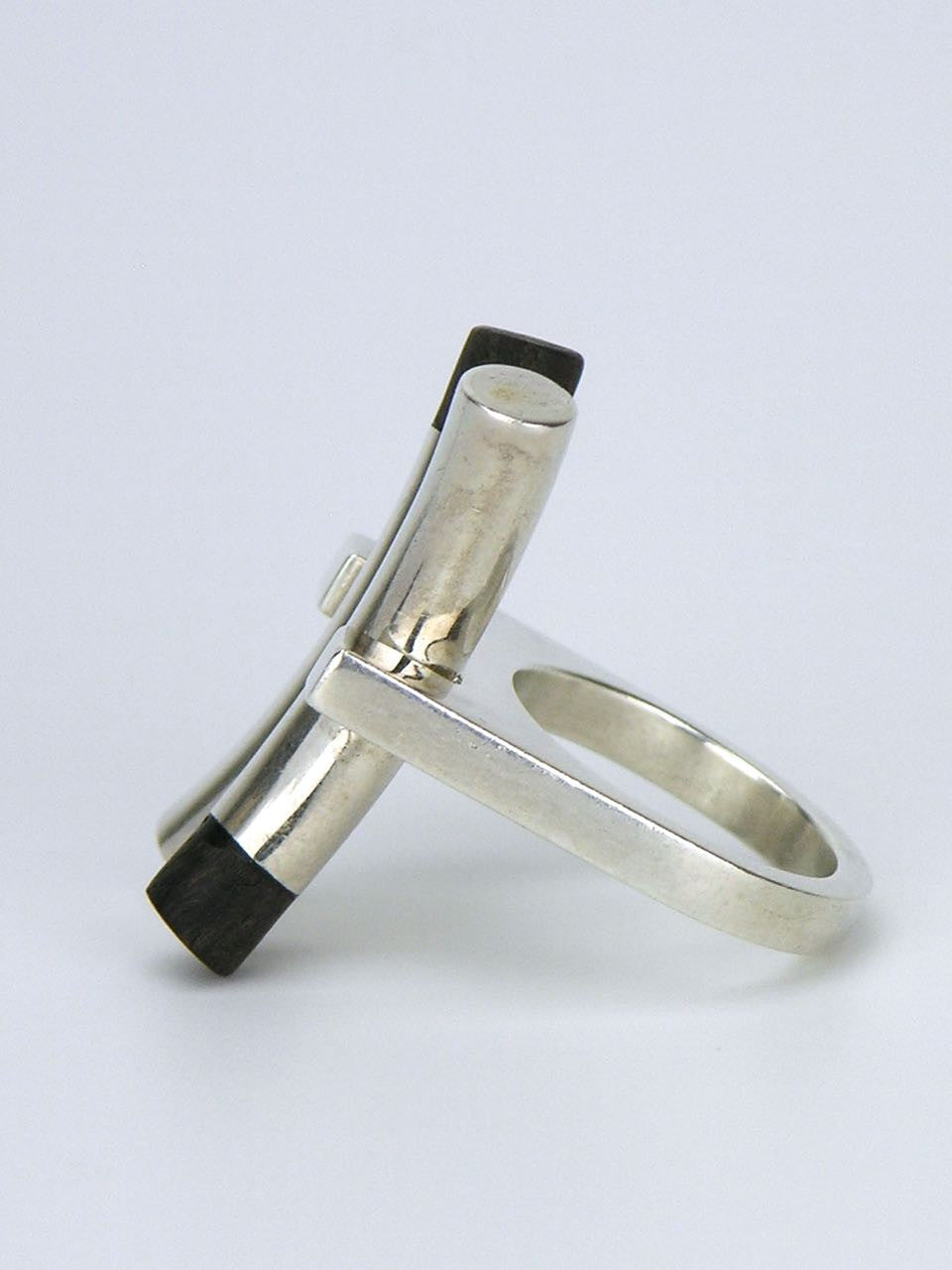 Solid silver and ebony "X" ring