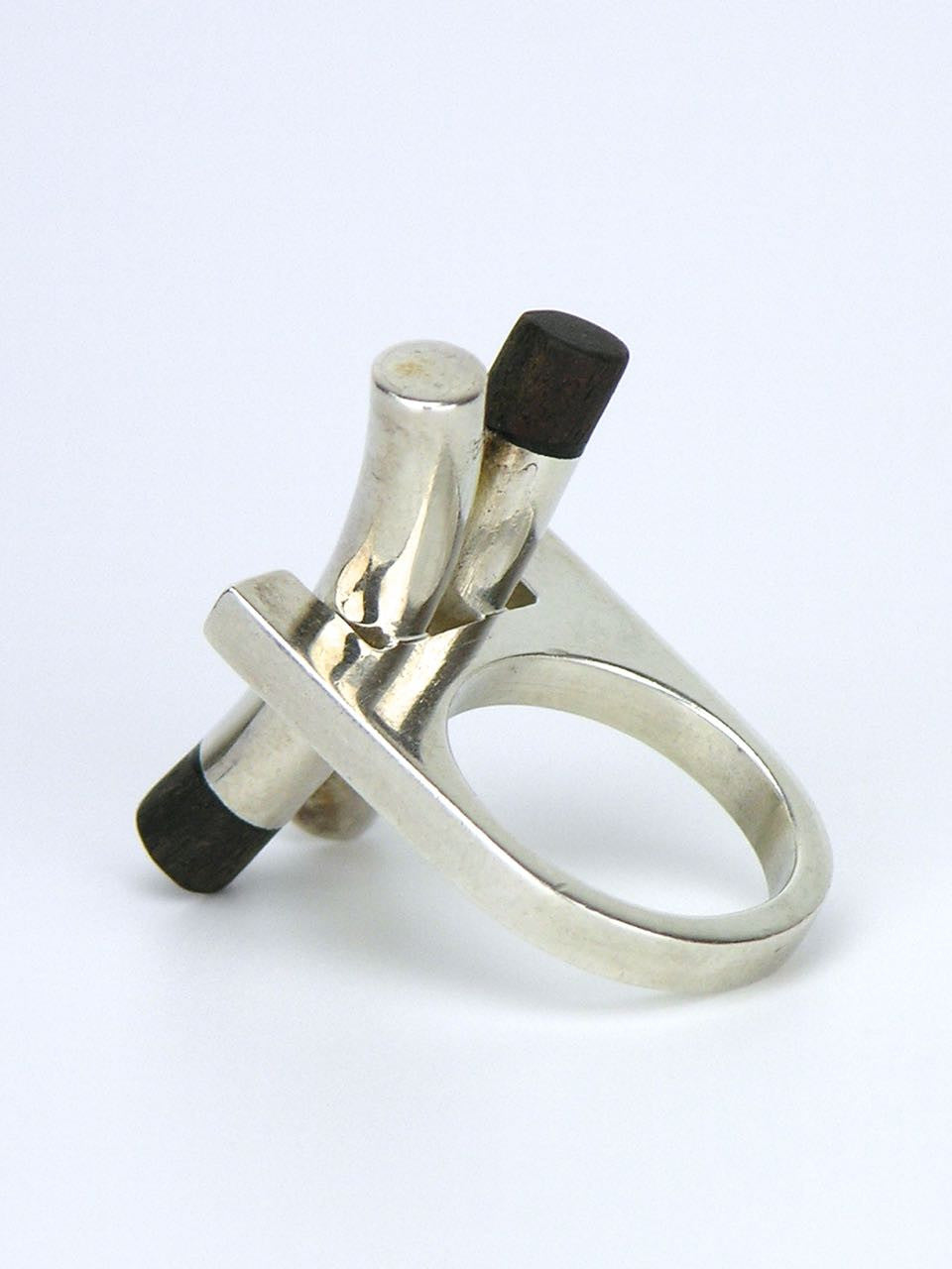Solid silver and ebony "X" ring