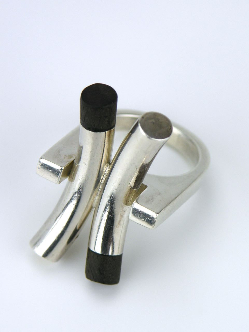 Solid silver and ebony "X" ring