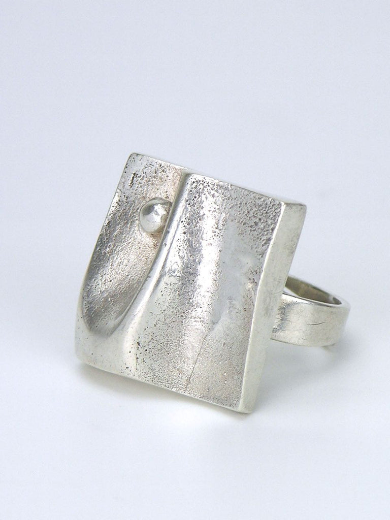 Vintage Matti Hyvarinen solid silver square topographic ring