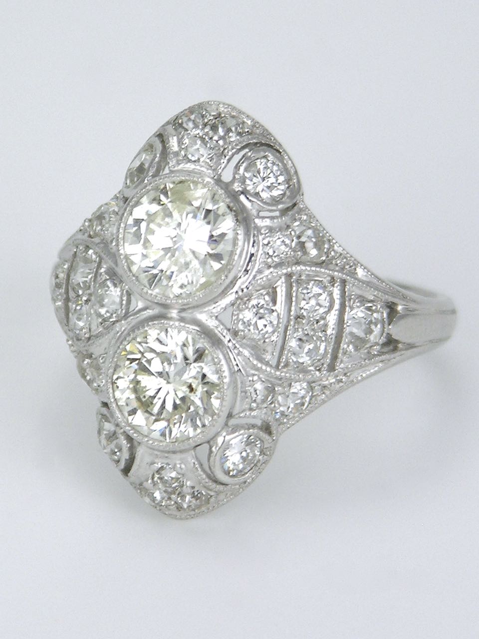 Antique Art Deco Diamond and Platinum Two Stone Ring 1930s