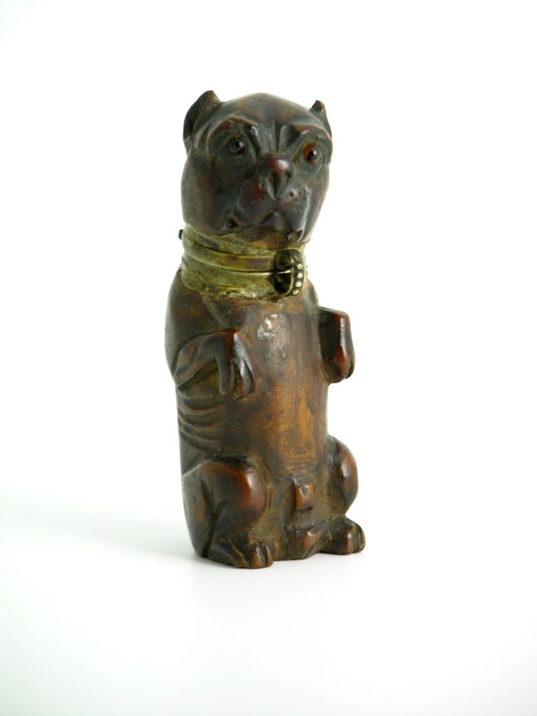 Antique Georgian carved wood dog form match safe
