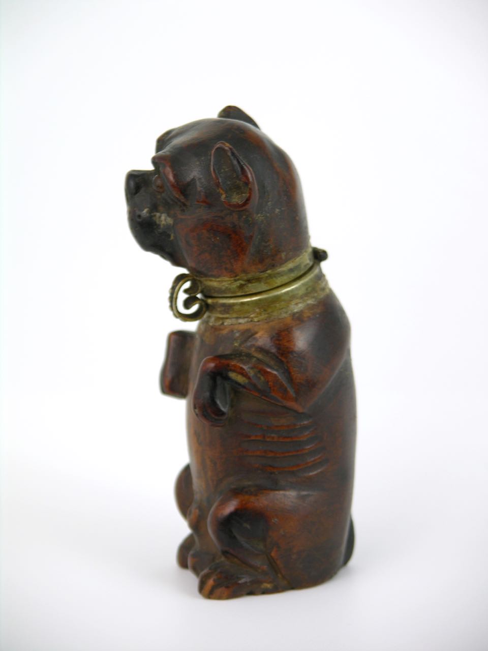 Antique Georgian carved wood dog form match safe