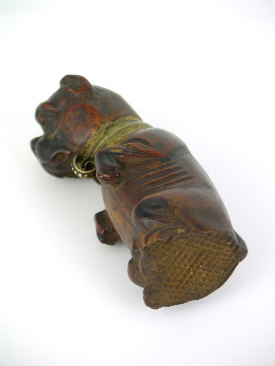 Antique Georgian carved wood dog form match safe