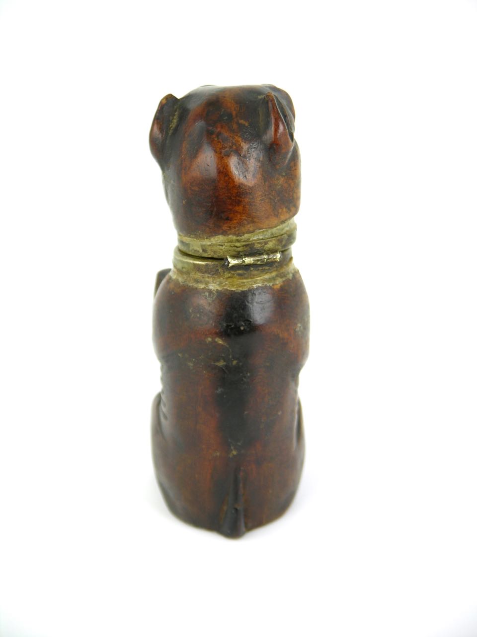 Antique Georgian carved wood dog form match safe