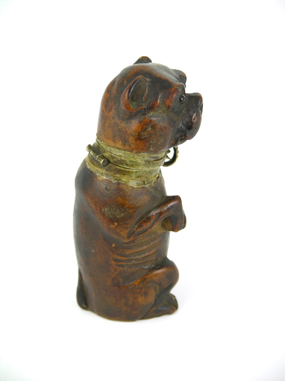Antique Georgian carved wood dog form match safe