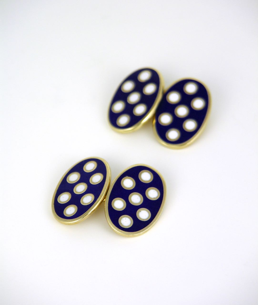 Vintage Sterling oval navy and white enamel double fronted cufflinks