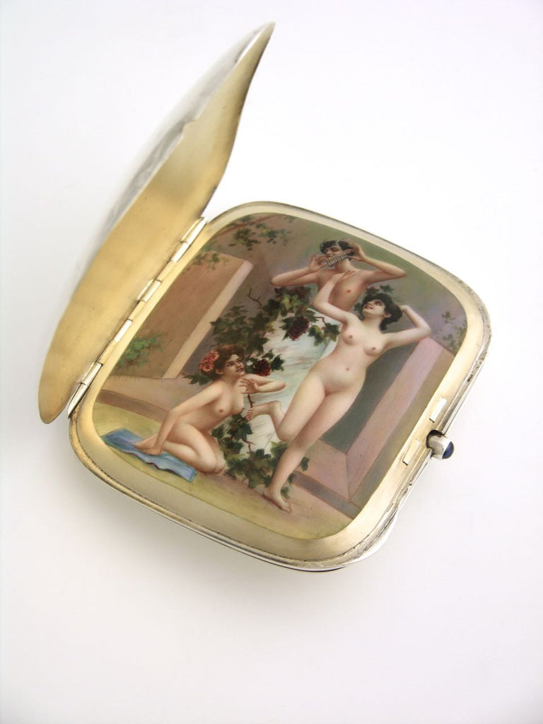 Antique Sterling silver and enamel erotic case "Nymphs and Pan"