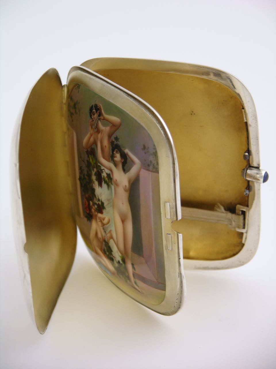 Antique Sterling silver and enamel erotic case "Nymphs and Pan"