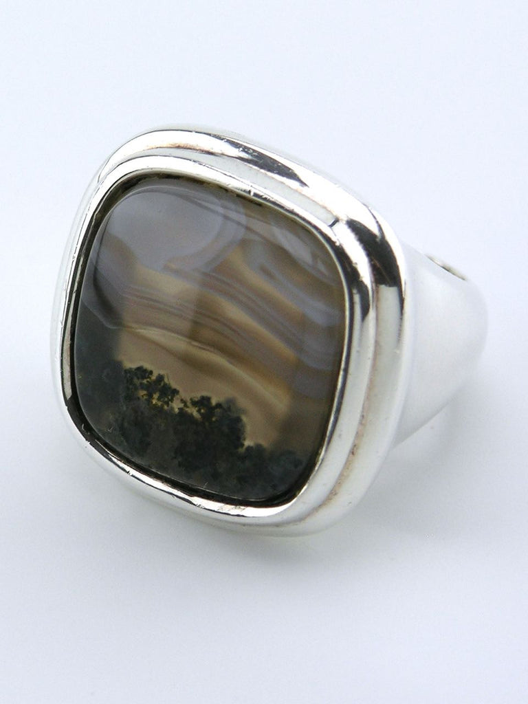 Vintage Grosse solid silver and agate square signet style ring