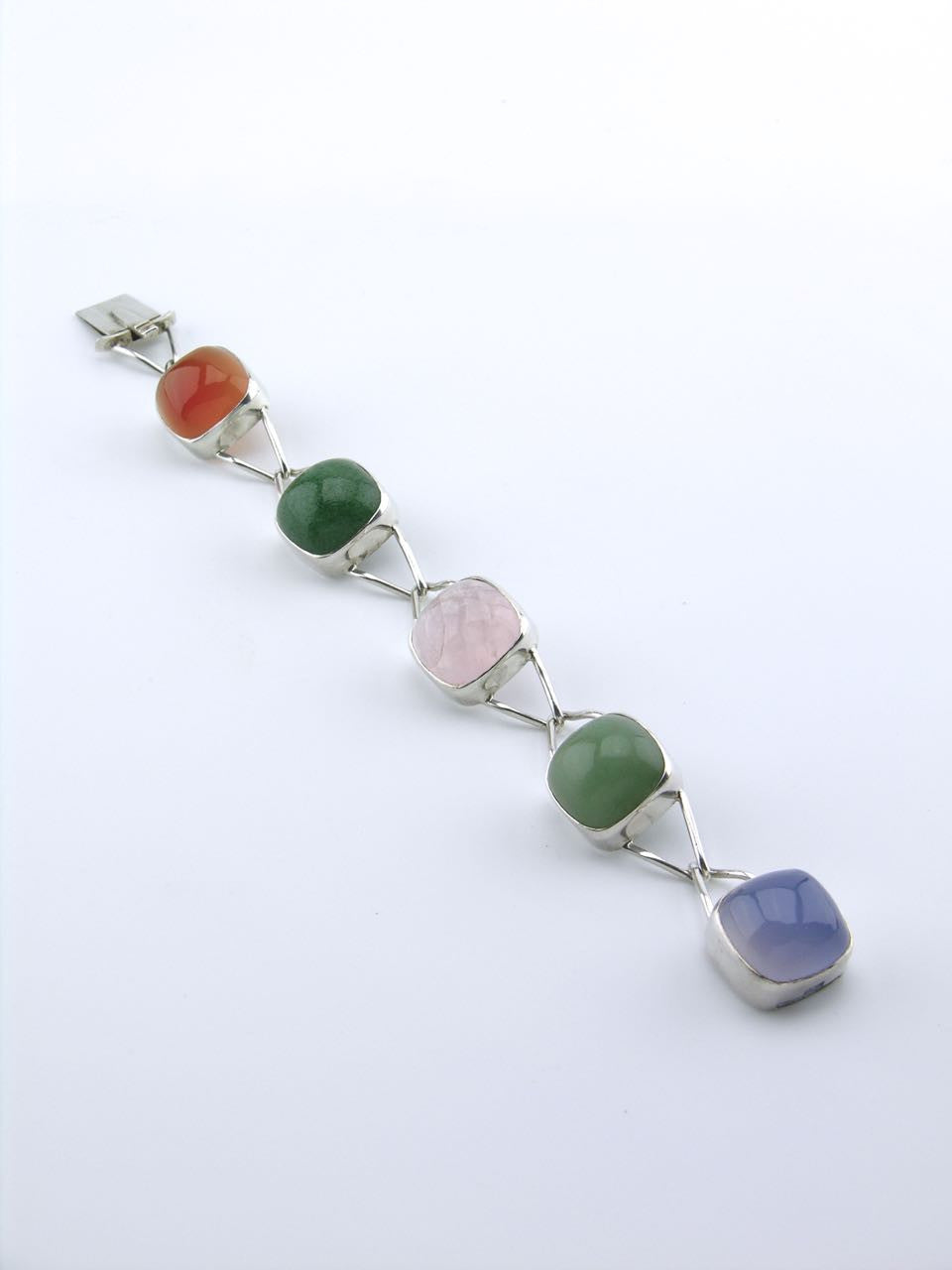 Vintage Swedish modernist silver and cabachon pebble bracelet