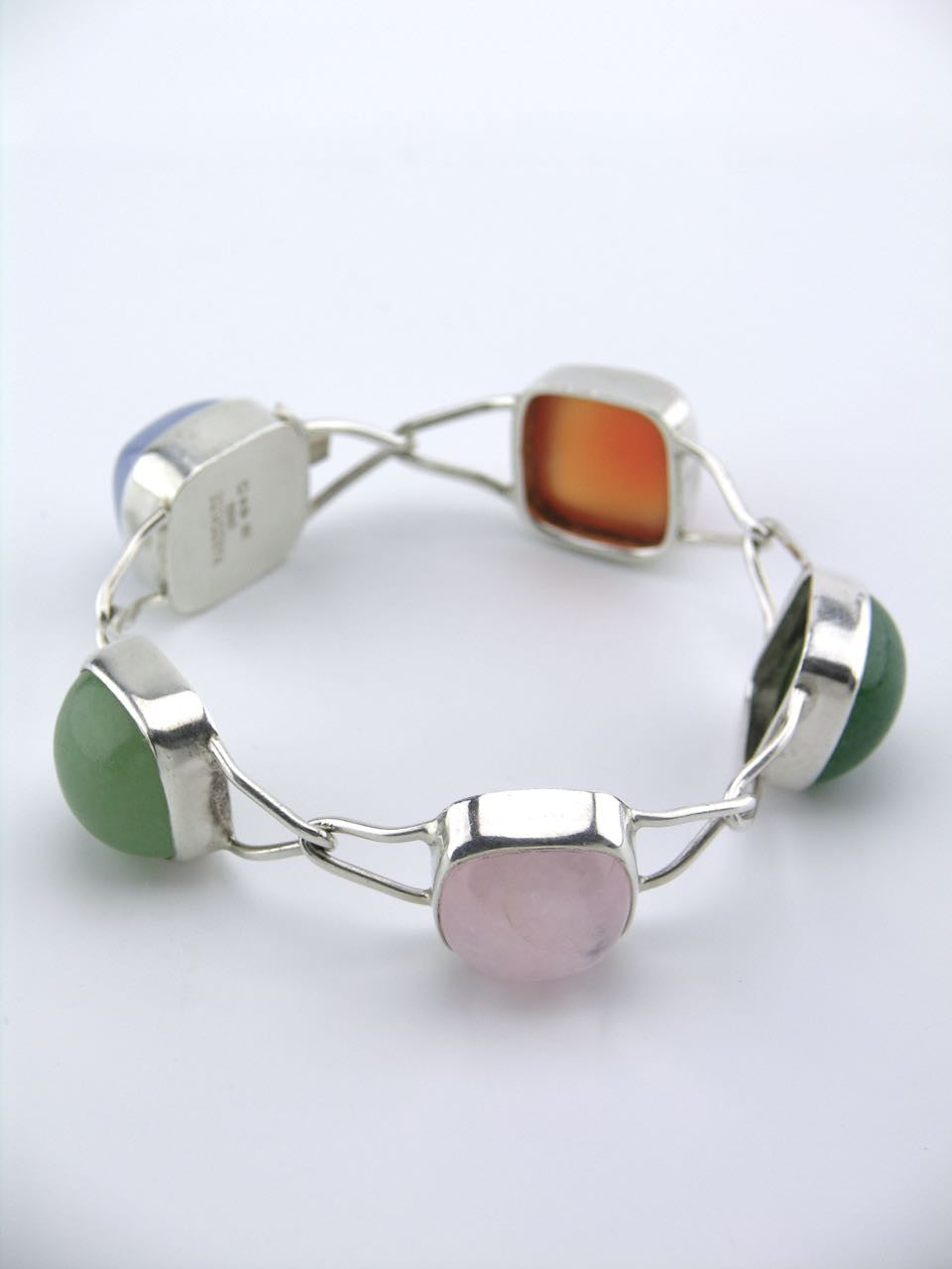 Vintage Swedish modernist silver and cabachon pebble bracelet