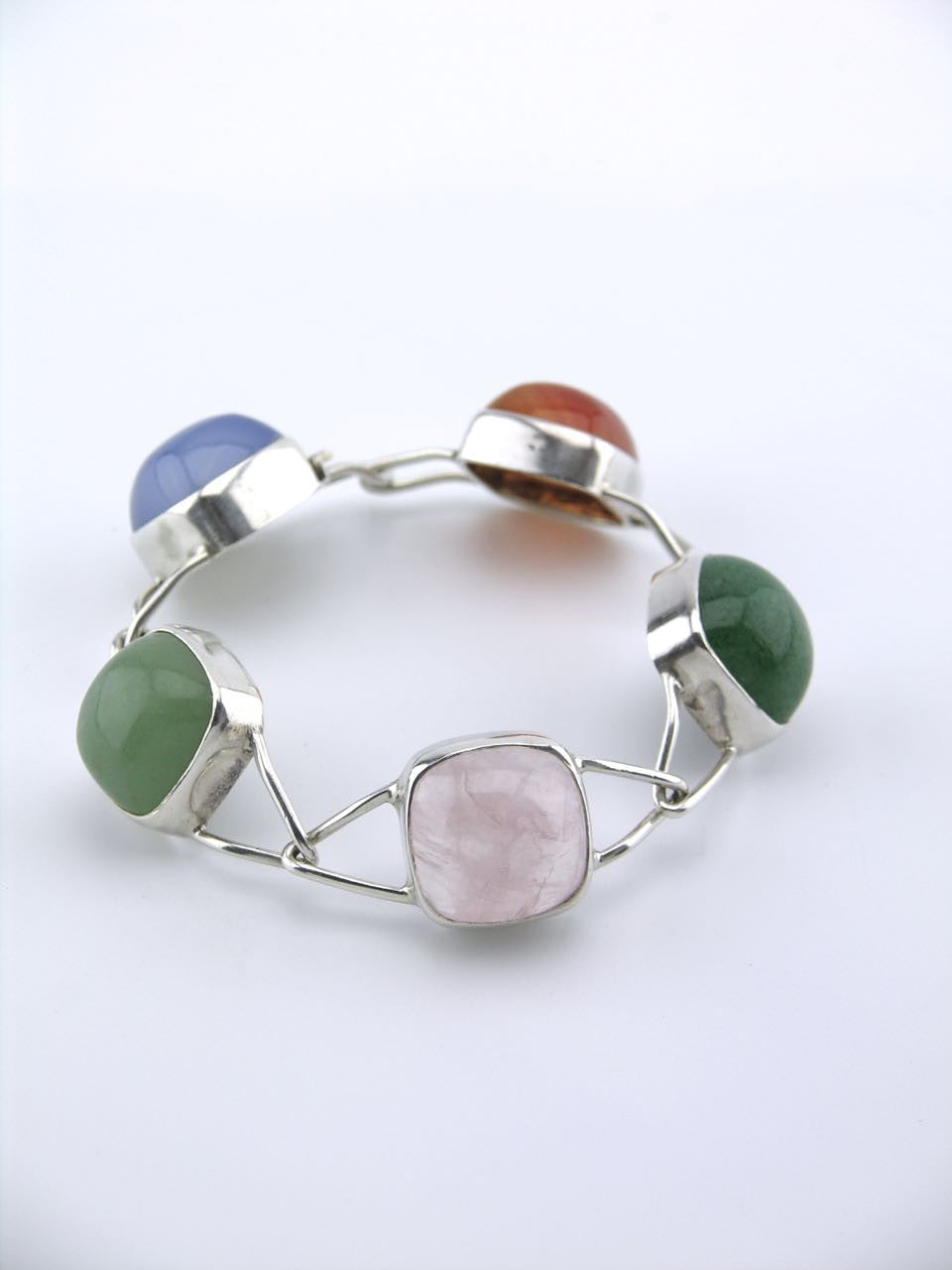 Vintage Swedish modernist silver and cabachon pebble bracelet