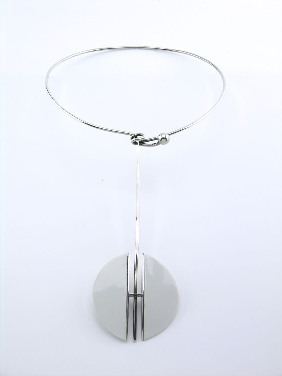 Vintage Anton Michelsen modernist solid silver and white porcelain disc neckring
