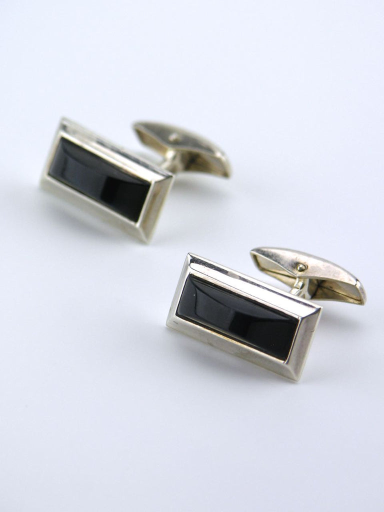 Finnish solid silver rectangular black tigers eye cufflinks