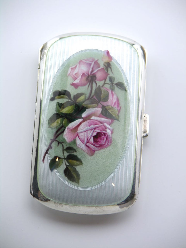 Antique Swiss Solid Silver and Enamel Roses Case