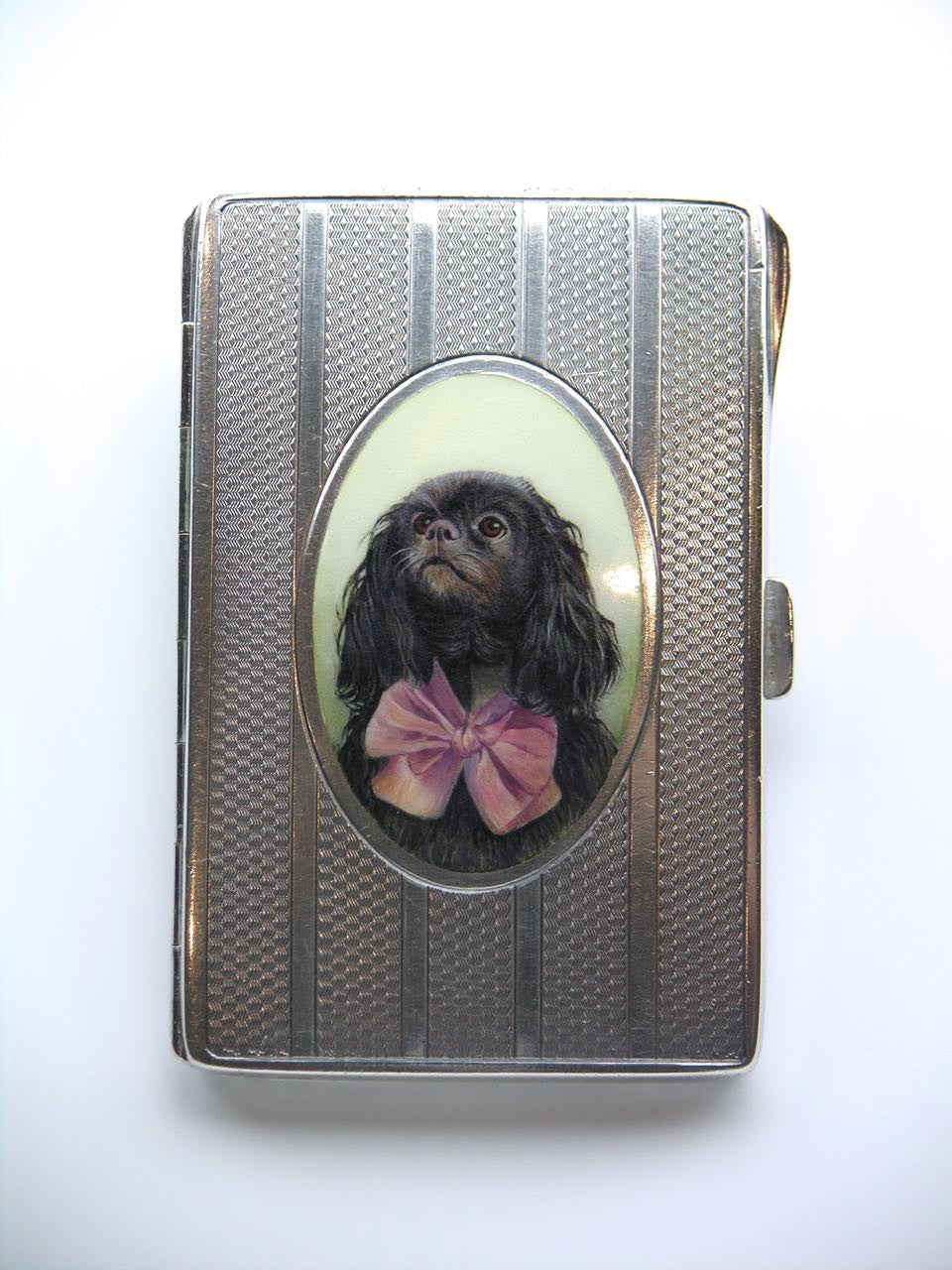 Antique Austrian Solid Silver and Enamel Portrait of a Dog Case