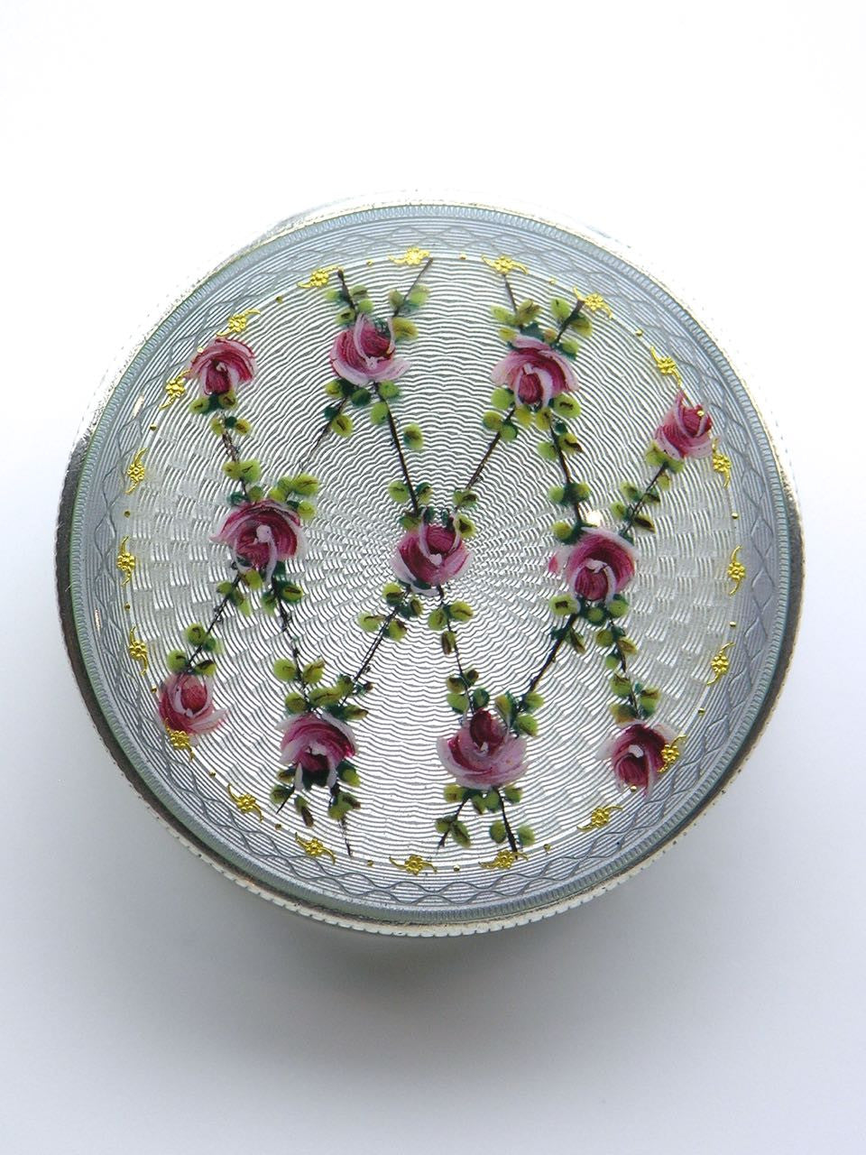 Swedish solid silver and enamel round box