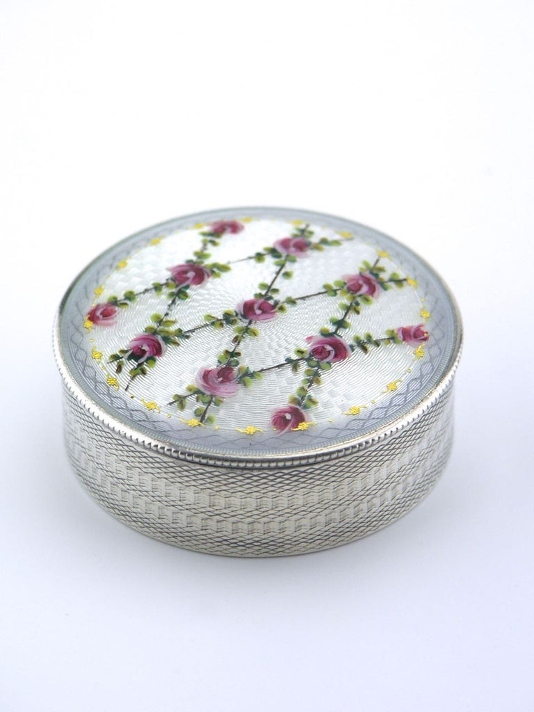 Swedish solid silver and enamel round box
