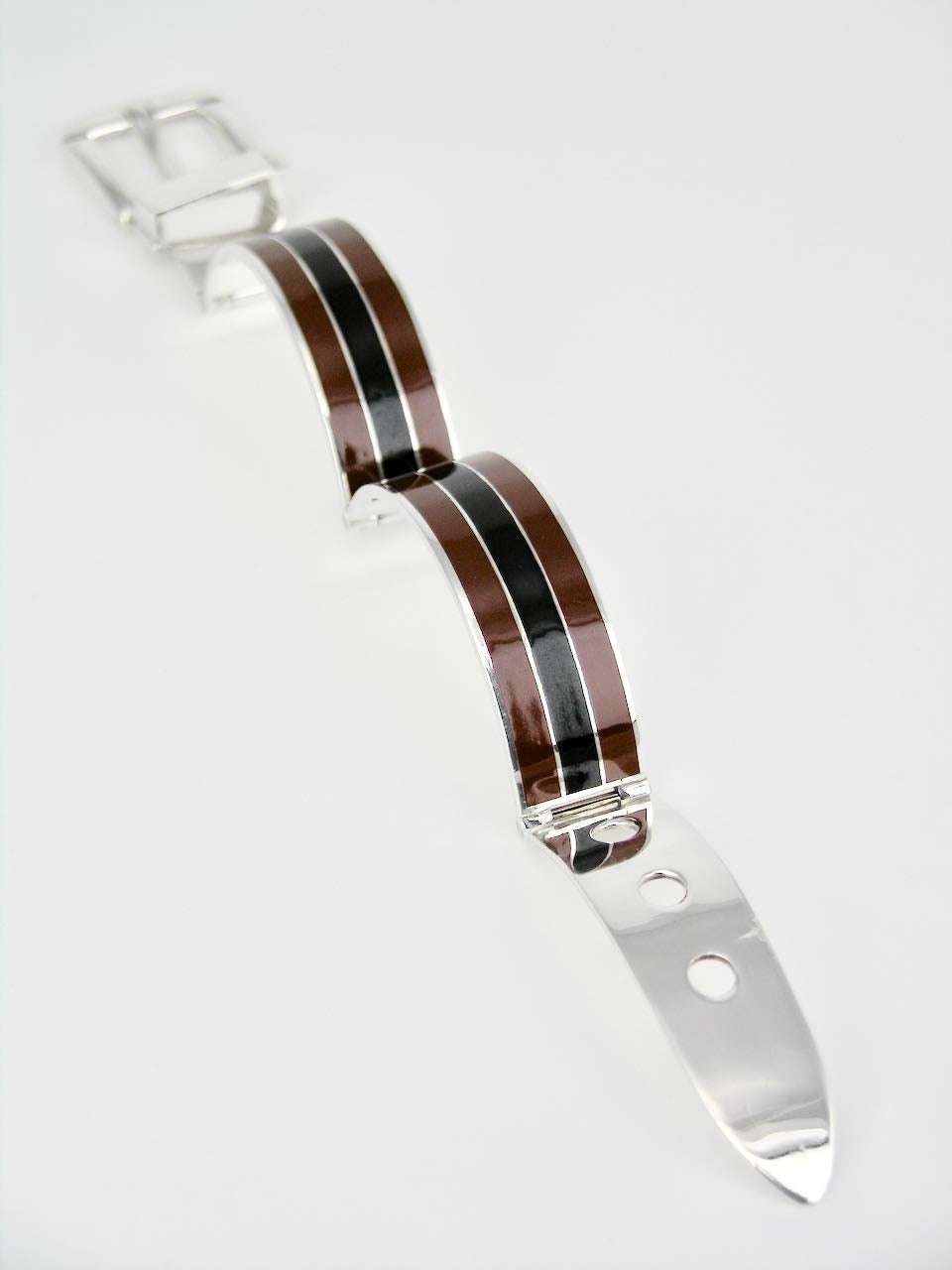 Vintage Gucci Solid Silver and Striped Enamel Belt Buckle Bracelet 1960s