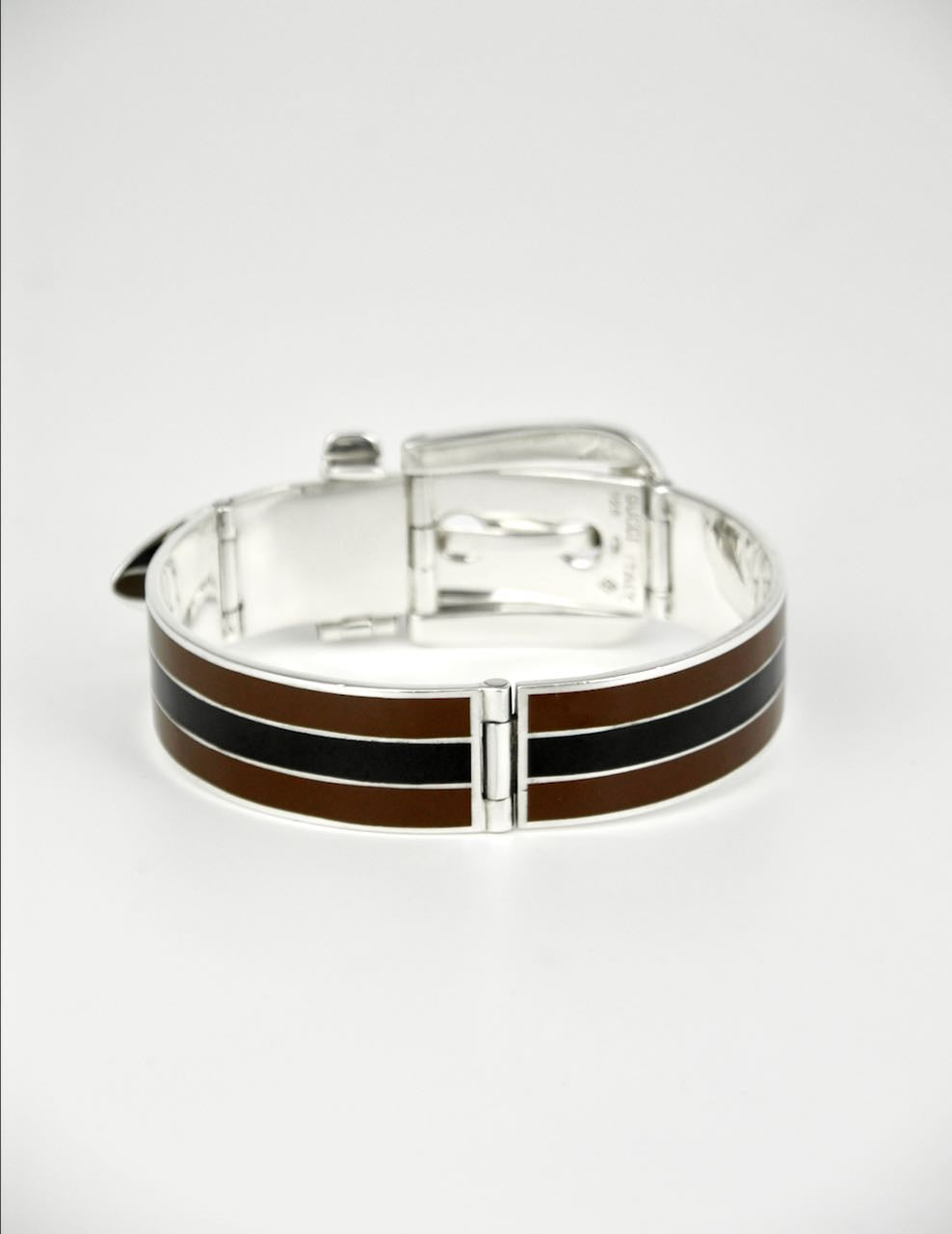 Vintage Gucci Solid Silver and Striped Enamel Belt Buckle Bracelet 1960s