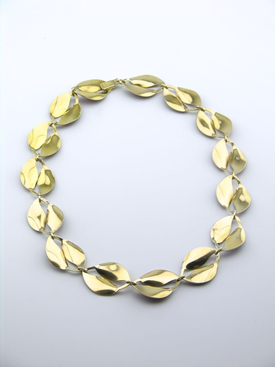 David Andersen solid silver and red enamel double leaf link necklace
