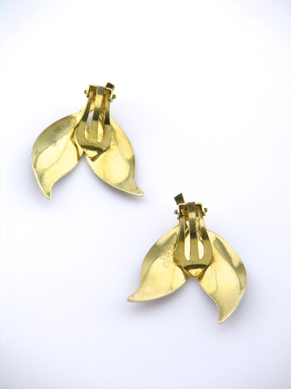David Andersen solid silver and red enamel double leaf clip earrings