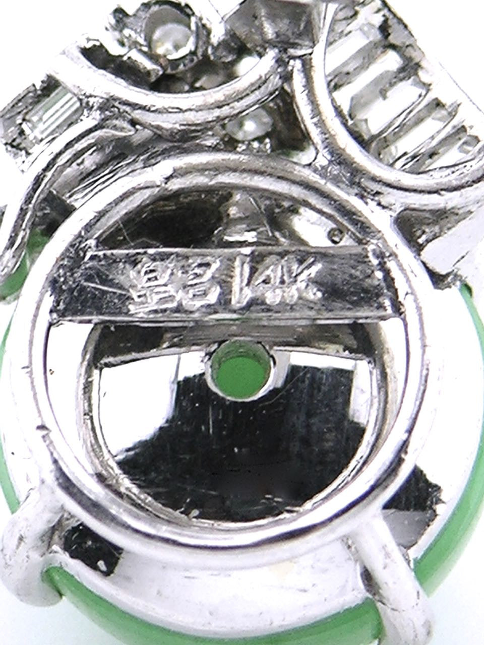 Retro Chinese Jadite, Diamond and 14k White Gold Clip Earrings