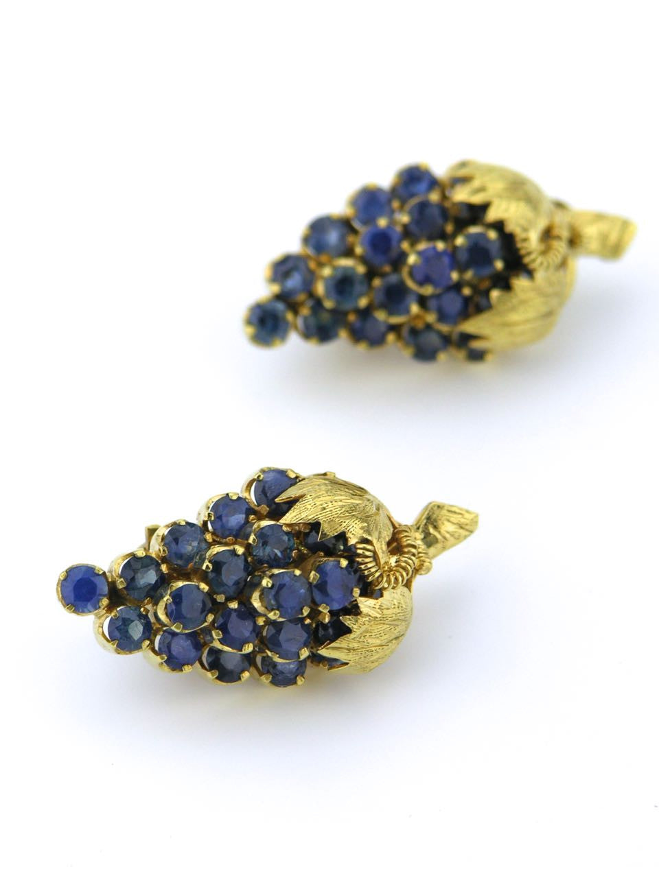 American 14ct yellow gold and blue sapphire clip earrings