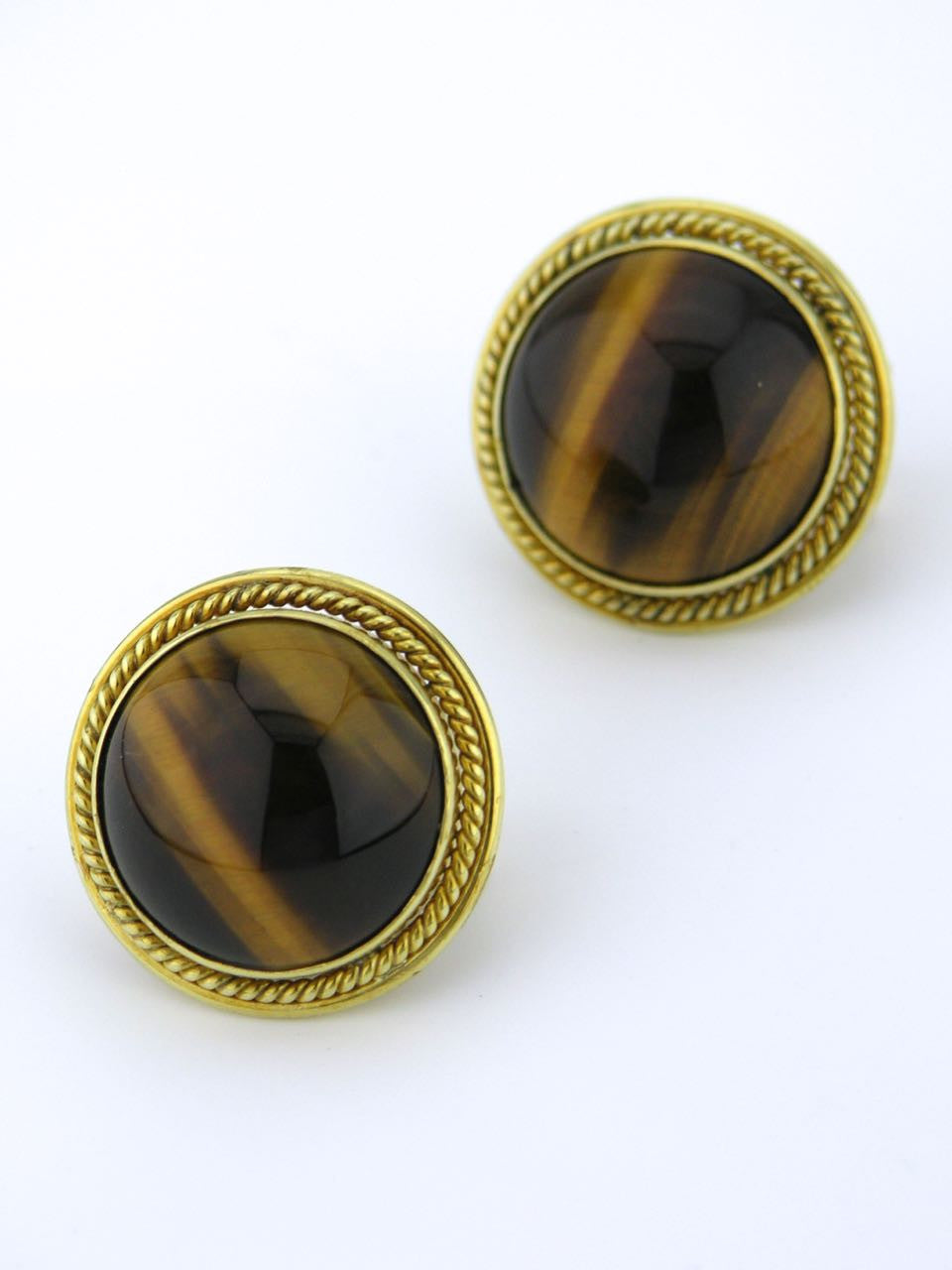 Vintage tigers eye and gold domed earrings