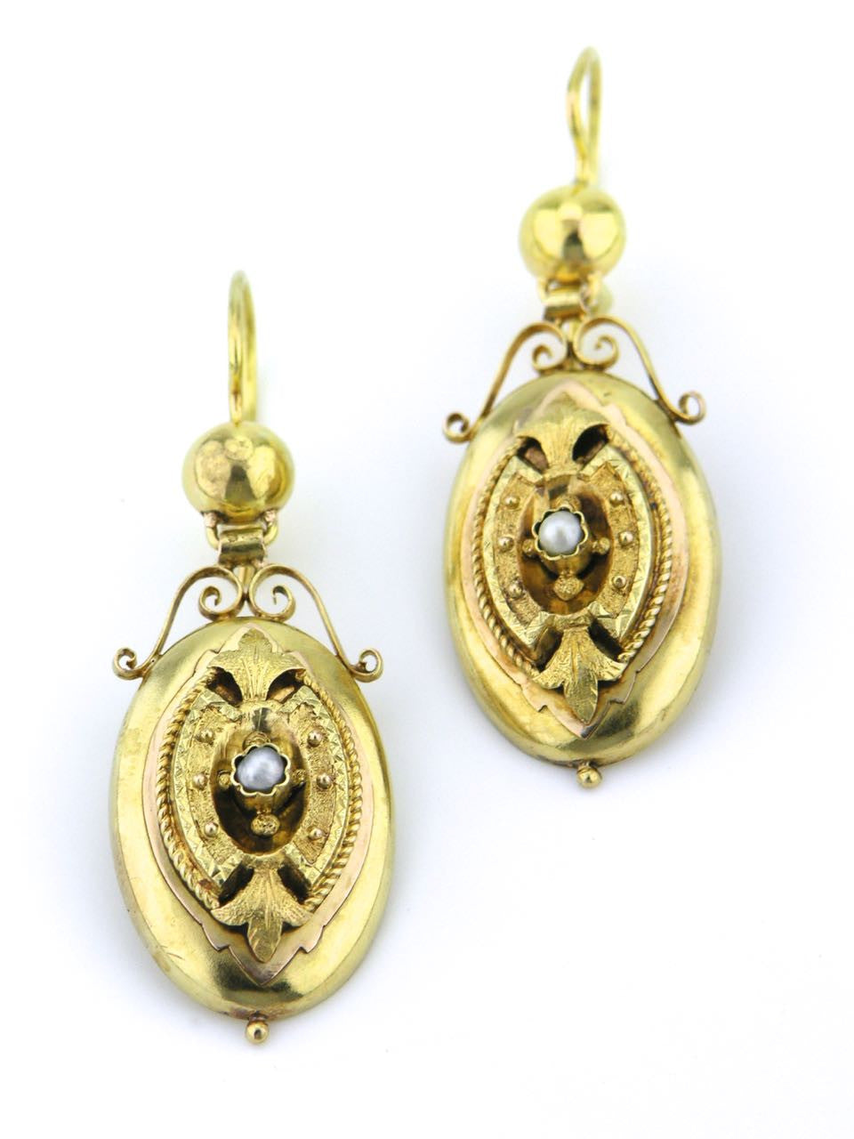 Antique Austrian late 19th Century gold and pearl drop earrings