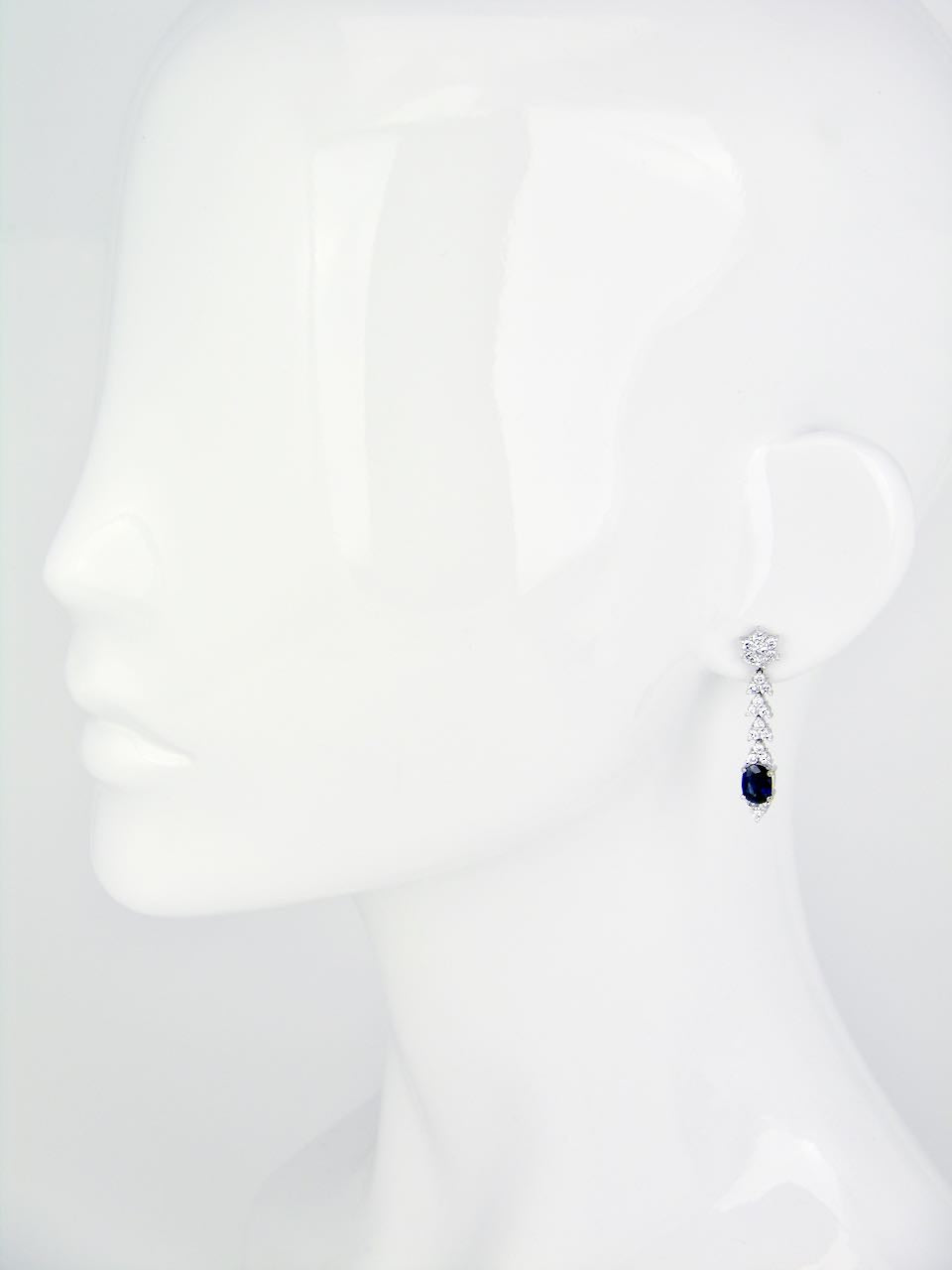 Vintage 18k White Gold Blue Sapphire Diamond Drop Earrings 1970s