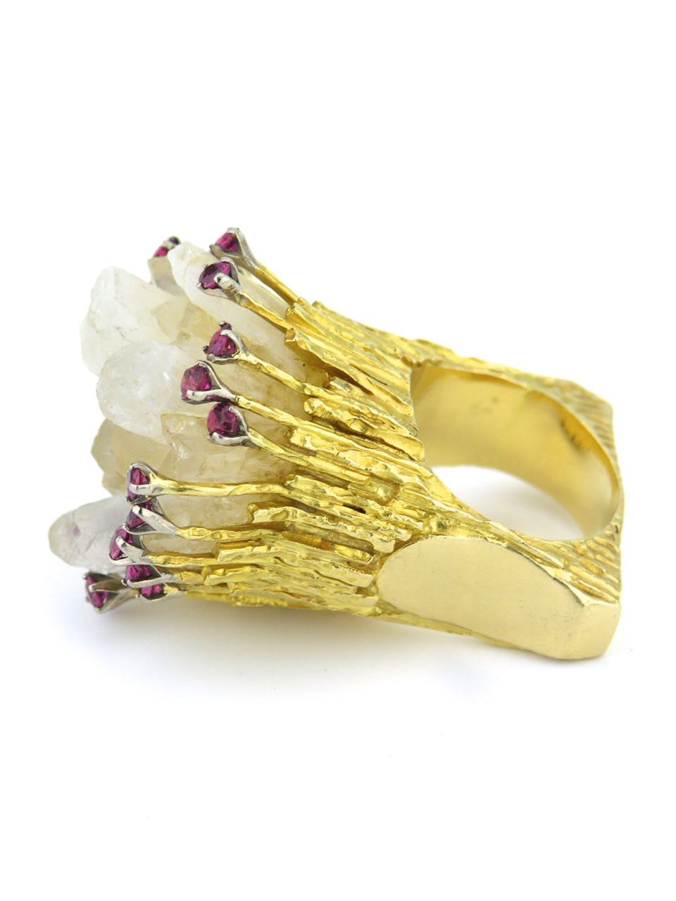 Australian large gold, quartz and ruby organic 70's knuckleduster ring - Rob Bennett
