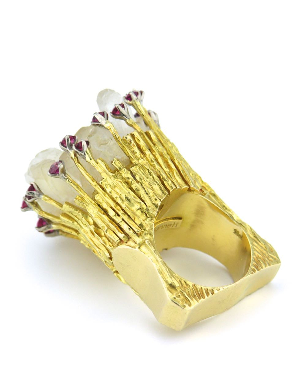 Australian large gold, quartz and ruby organic 70's knuckleduster ring - Rob Bennett