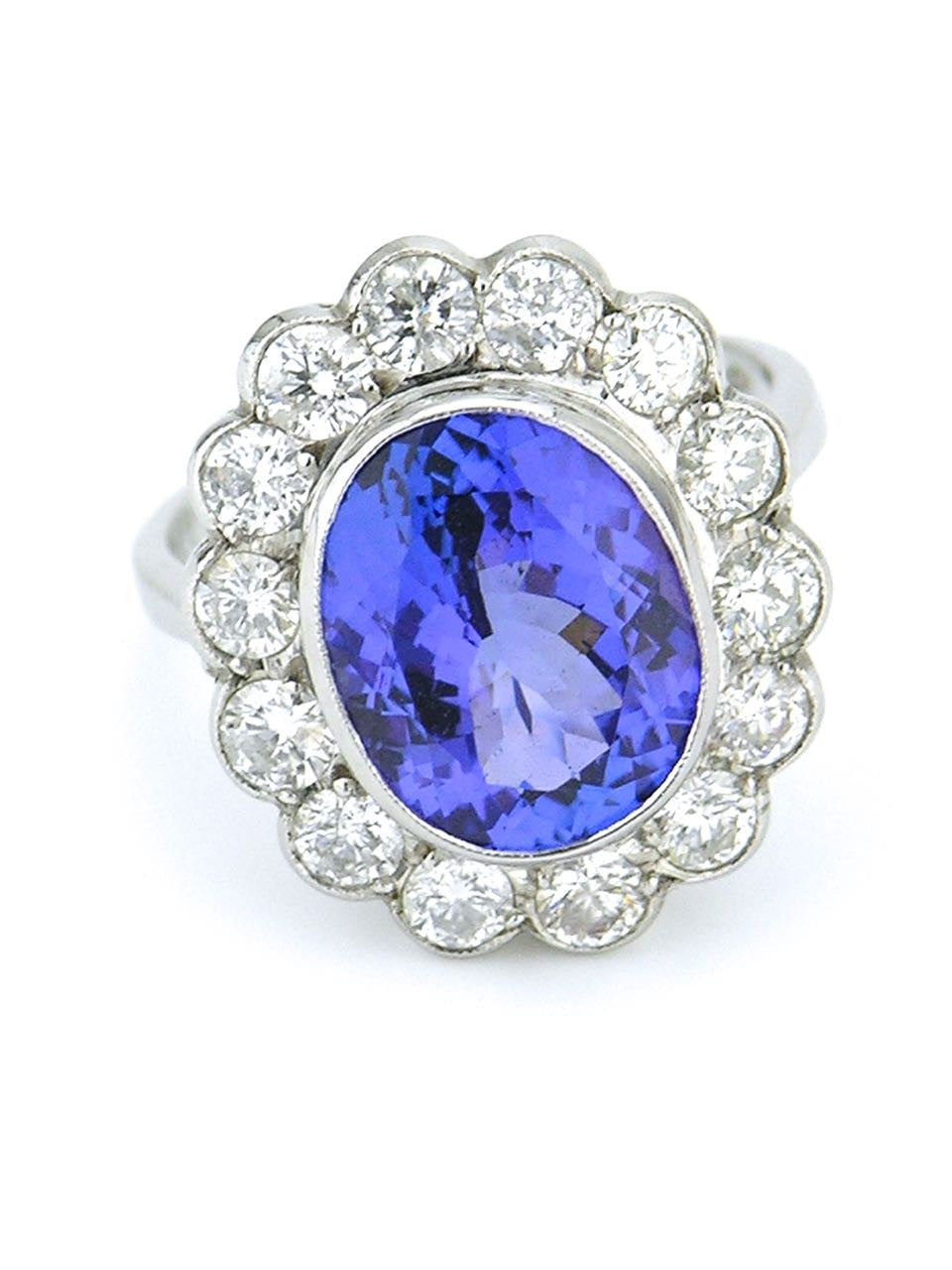 Tanzanite and diamond halo ring