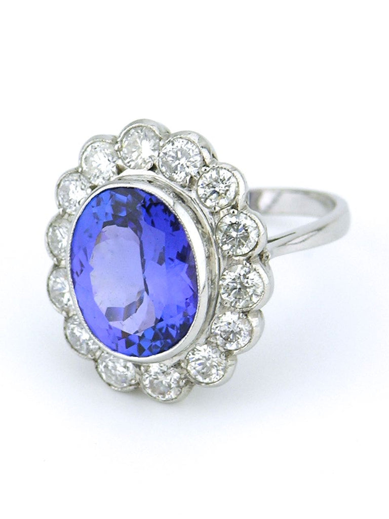 Tanzanite and diamond halo ring